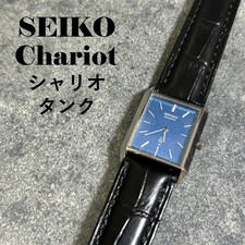 Orologio SEIKO Chariot Tank rettangolare quadrante blu 4130 5010 vintage autentico