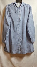 COOLIBAR Hooded Long Sleeve Beach Shirt Sz XL Blue White Gingham Check UPF50+