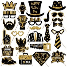 Father's Day Photo Booth Props, Glitter Father's Day Party Supplies Photo Props