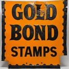 Large Vintage We Give Gold Bond Stamps Metal Sign Advertising Embossed Tin Stout