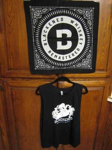 Metallica Blackened Whiskey Bottle GUITAR Large Sleeveless TShirt with Bandana