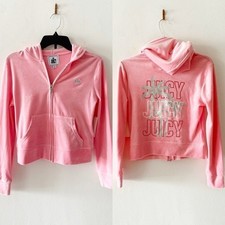 NEW Juicy Couture Flamingo Pink Velour Hooded Zip Up Track Jacket Size XS
