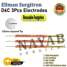 Ellman Surgitron D6C Insulated Needle Electrodes 3Pcs Set Reusable Tungsten Tip.