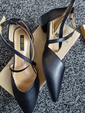Black Pointy Stappy Shoe With Small Square Heel