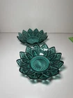 Vtg MCM Federal Glass Teal Starburst Dish Pair Set 5.5” Flower Bowl Plate READ
