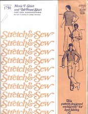 Vintage Stretch Sew Pattern 1750 Men's T-Shirt Tab Front Shirt, 34-48, 1977