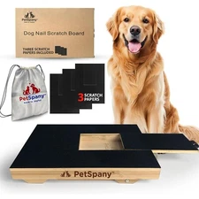 PetSpany Dog Nail Scratch Board-Bamboo Scratch Pad w/ Treat Box-Nail File Clippe