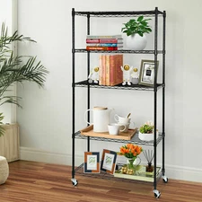 5-Tier Shelves Wire Unit Rack Large Space Storage with 4 Wheel Casters Rolling 