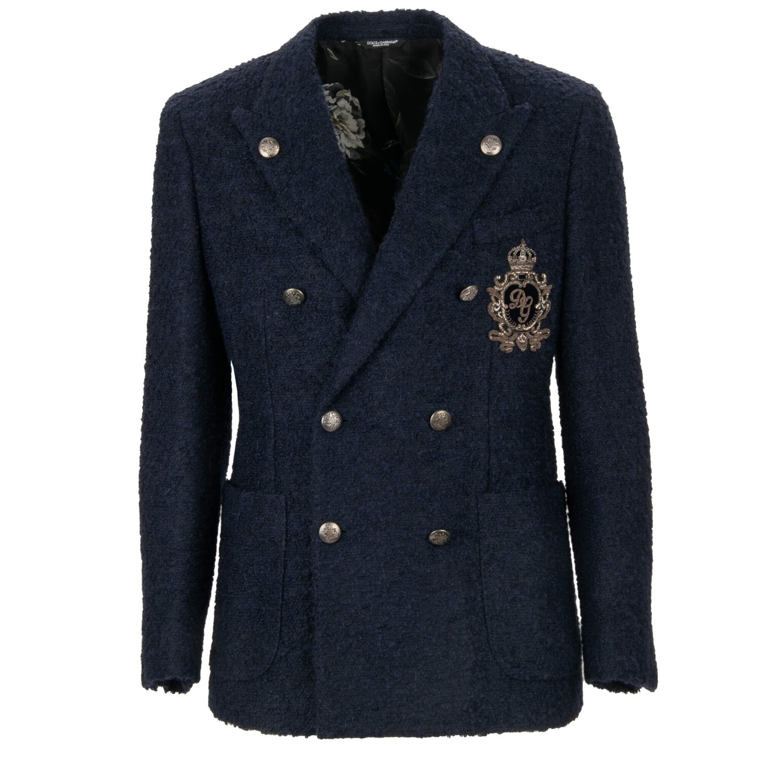DOLCE & GABBANA NAPOLI DG Logo Pearl Baroque Crown Alpaca Wool Blazer Jacket