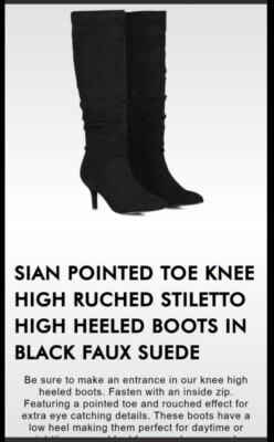 Essex Glam Black Faux Suede Size Stiletto Heeled Knee Height Boots  UK