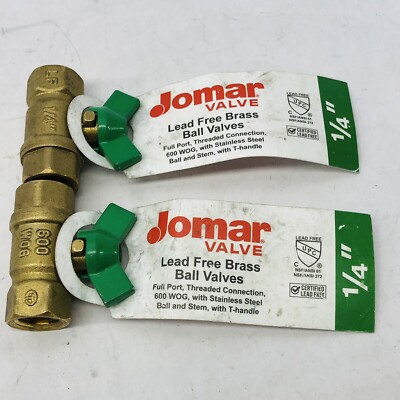 LOT OF 2 JOMAR #100-400THG ¼'' FULL PORT THREADED CONNECTION 600 WOG W/ T HANDLE
