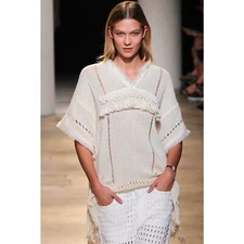 Isabel Marant Telima Oceanic Fringed Tunic Sweater Dress Cream Sz 40 FR / 8 US