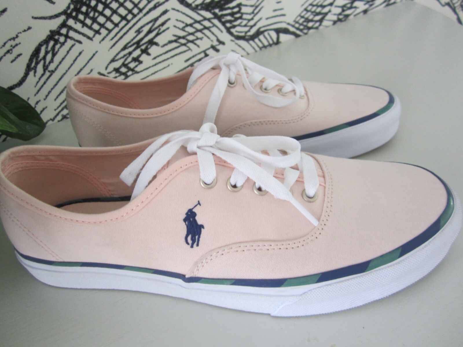 PONY NUOVE sneakers stringate Polo Ralph Lauren ROSA CHIARO tela LOW TOP taglia 10