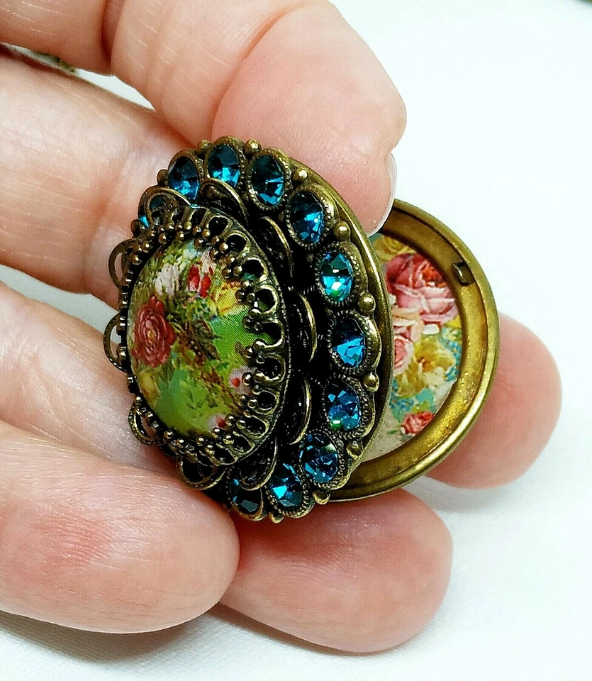 Precioso Collar Medallón Michal Negrin Flores Cristal Azul. Foto 3 de 4