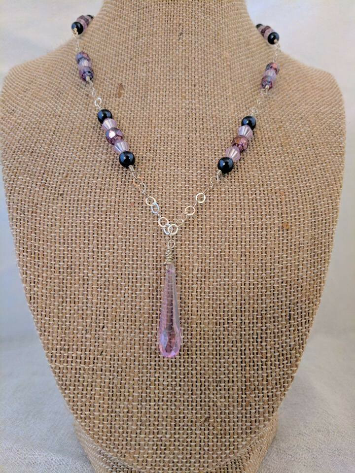 Elegant 17-inch SS necklace with Cubic Zirconia, Swarovski crystals, pearls, and Czech glass-image