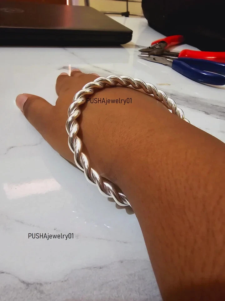 Pure 925 Silver 10mm Rope Twist Bangle Woman Bracelet Heavy Twisted Bangle State - Image 3 of 4