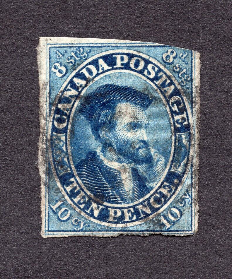 Canada #7 10 Pence Blue Jacques Cartier Imperforate Pence Issue