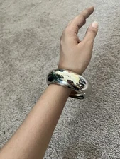 Wide Silver Bracelet Bangle Wedding  Cuff  Metal Costume Statement Armor Fat