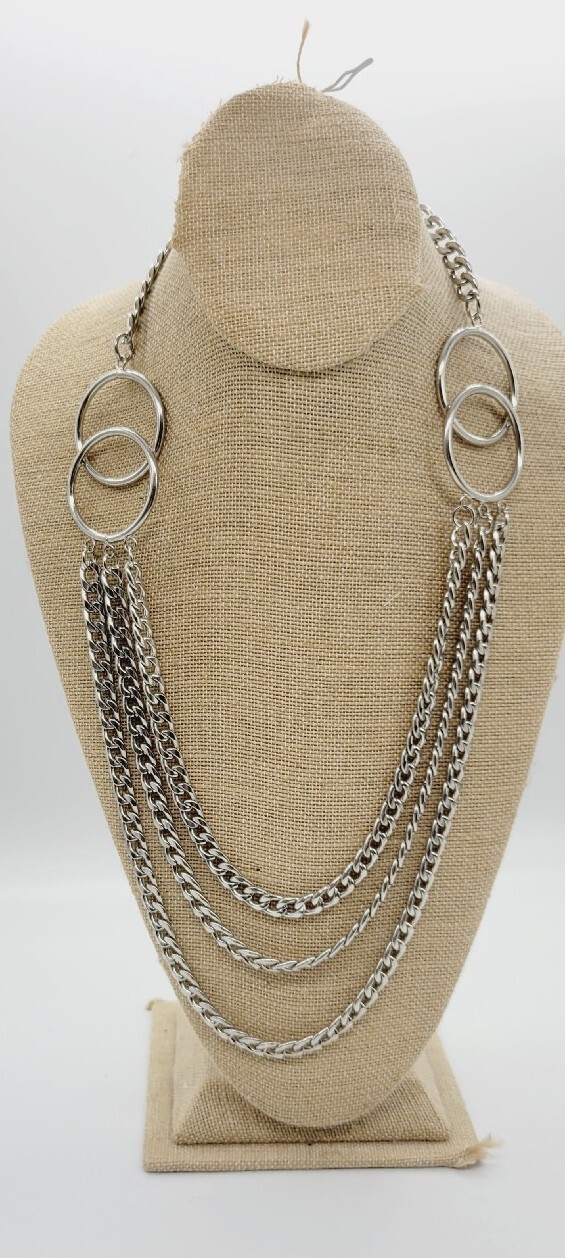 CHUNKY Layered Chain Link Three Row Necklace Bike… - image 4