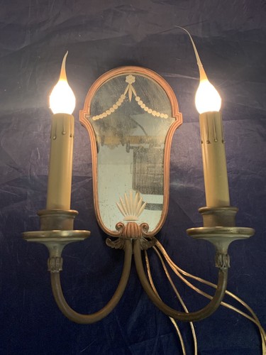 RARE pair Two Arm antique Mirror Sconces Original Brass Patina 19J - Picture 5 of 5