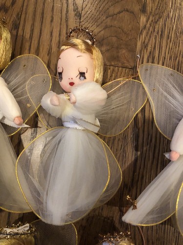 5 Vintage Christmas Angel Tree Topper Japan Painted Fabric Face - Clean - 7” - Picture 6 of 8