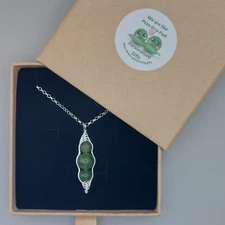 Handmade Sterling Silver Pea Pod Necklace – Peas in a Pod Friendship Gift
