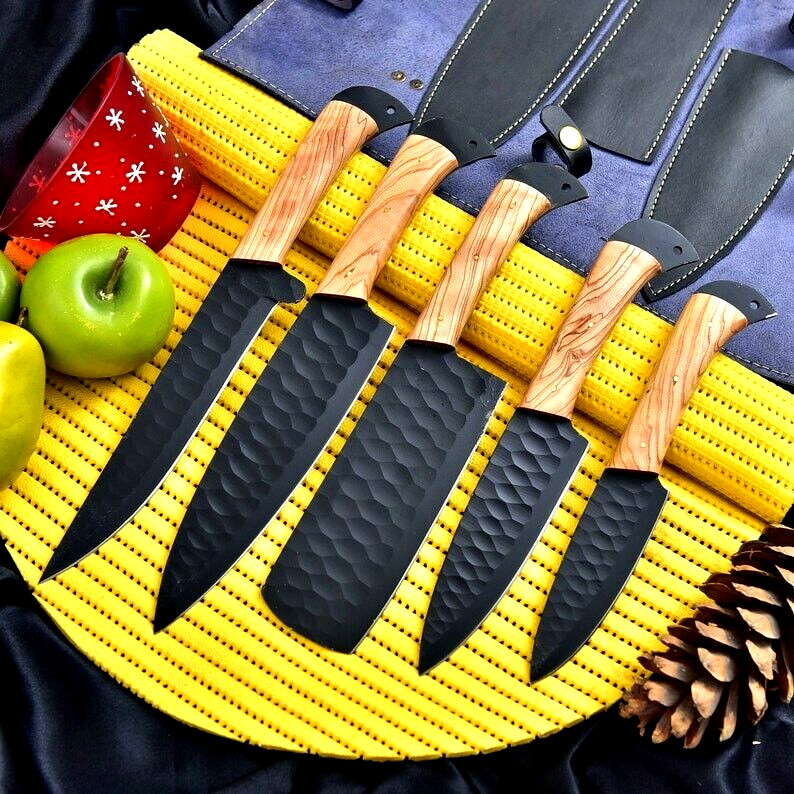 CUSTOM HAND MADE HIGH CARBON STEEL CHEF SET KITCHEN KNIVES 2713