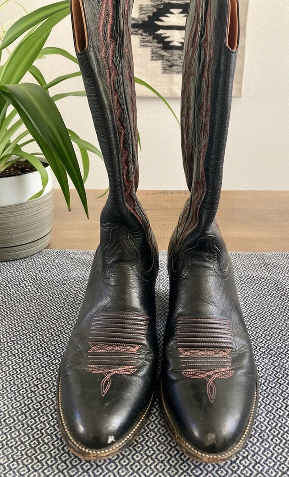 Botas vaqueras de cuero negras vintage J. Chisholm botas occidentales talla 9 1/2 Foto 3 de 4