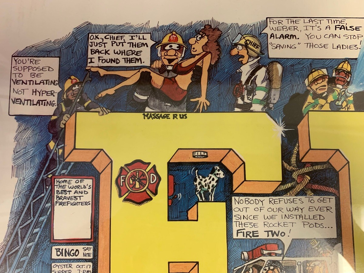 Fire Department Original Art Humorous Scenes 1986 Vintage