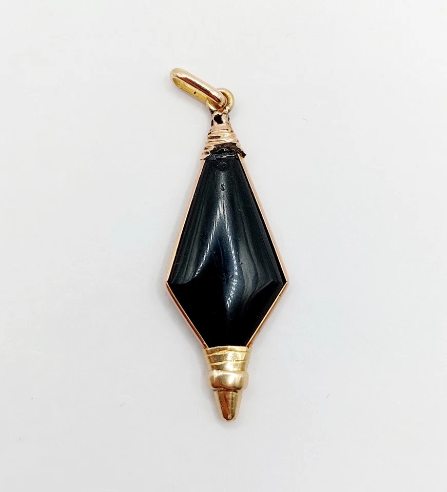 Colgante antiguo o rosa 18k placa de ónix (alrededor de 1910) art deco - Imagen 3 de 4