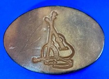 Acoustic Guitar Banjo Musical Instrument Embossed Leather Vintage Belt Buckle