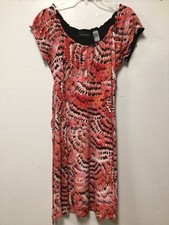 Access Womens Dress Size M Orange Red Colorful Ruffled Neck Empire Waist 201