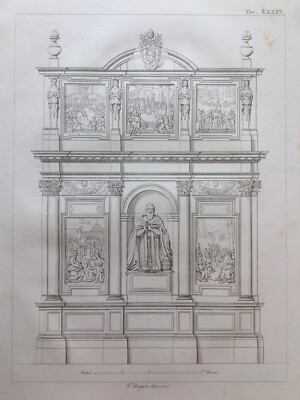 ITALIAN ARCHITECTURAL ENGRAVING ROMAN BASILICA INTERIOR