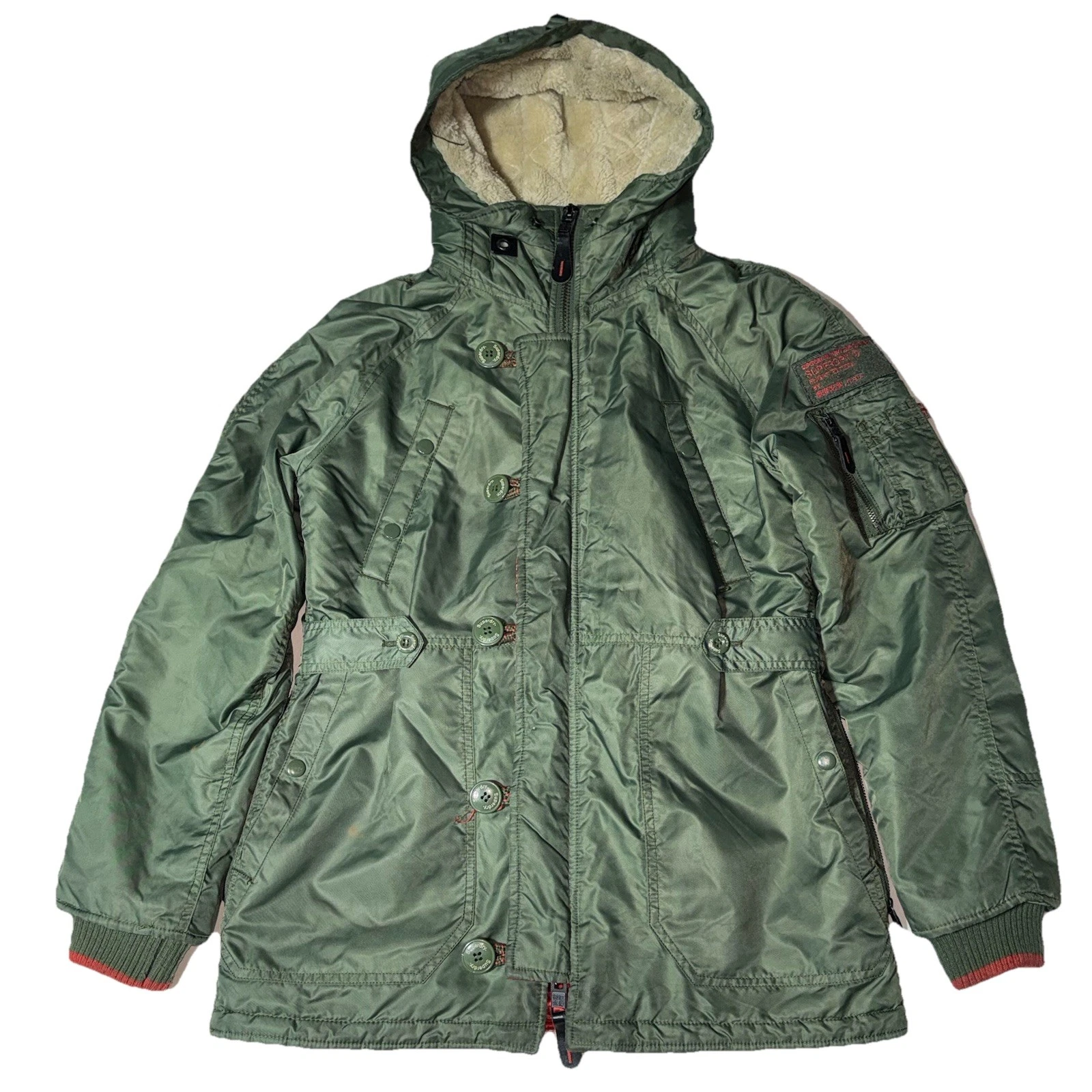 Superdry Jacket Womens M Flight Project Warm Winter Coat Parka Hooded Army Green