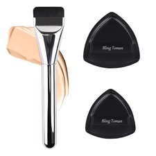 Flat Spatula Foundation Brush Non-Absorbent Ultra-Slim Kabuki Black Puffs