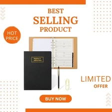 Durable Refillable Contact Book with Alphabetical Tabs & Pen for Home & Office