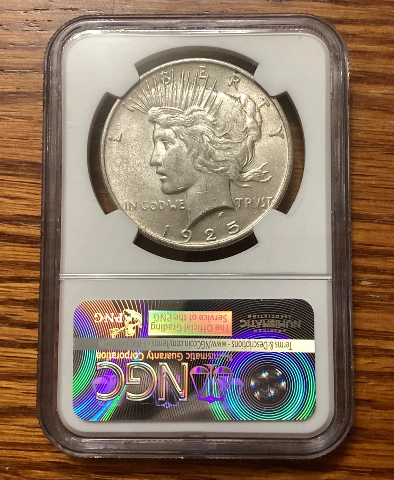 NGC AU58 Mint Error Reverse Lamination United States 1925 Peace Silver Dollar - Image 2 of 4