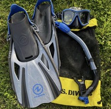 Us Divers Complete Snorkel Set Adult Size L Snorkeling Mask Fins Tube Carry Bag