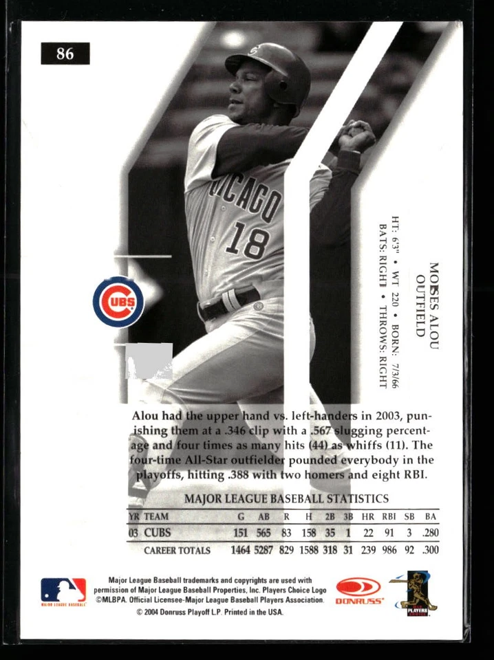 Moises Alou 2004 Donruss Elite Extra Edition #86 Turn of the Century #/750 Cubs - Image 2 of 2