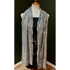 Cejon Silver Sequin Wave Pattern Scarf One Size