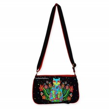 Laurel Burch Kaleidoscope Cat in Flowers SMALL Crossbody Tote Bag 9.5 x 7" NEW