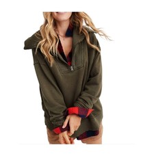 Aerie Down To Earth Olive Sz S 1/4 Zip Up Cotton Blend Pullover Sweatshirt