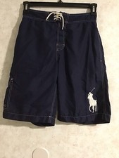 Polo Ralph Lauren Boys Navy Blue Big Pony Swim Trunks Size Large 14-16 Youth