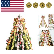 Christmas Tree Topper Wreath Bow Large Green Christmas Bow Tree Topper, 45"x1...