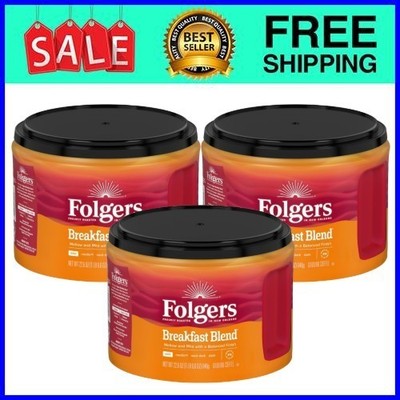 Folgers Breakfast Blend Ground Coffee, Mild Roast, 22.6 oz Canister, 3 pack
