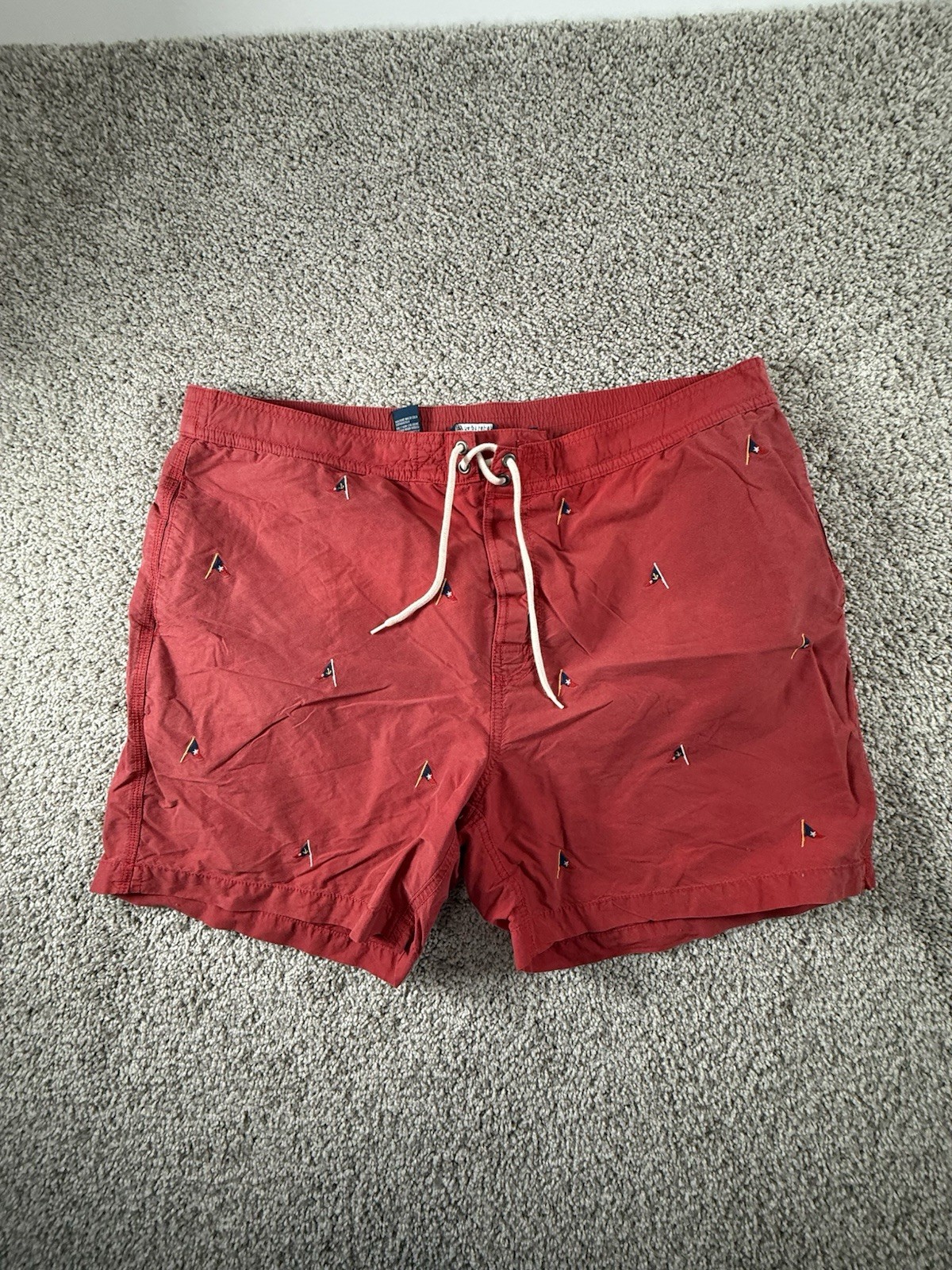 Vtg Polo by Ralph Lauren Mens Embroidered Flags Lined Surf Swim Shorts Red 2XL