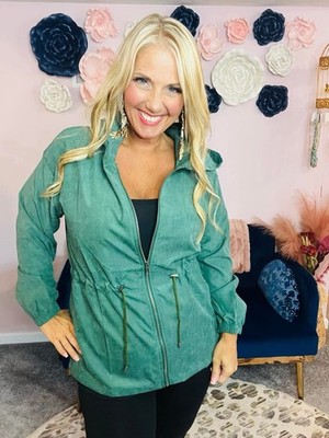 LuLaRoe Jackie Hooded Lightweight Drawstring Jacket Teal Women's Size L (0001)