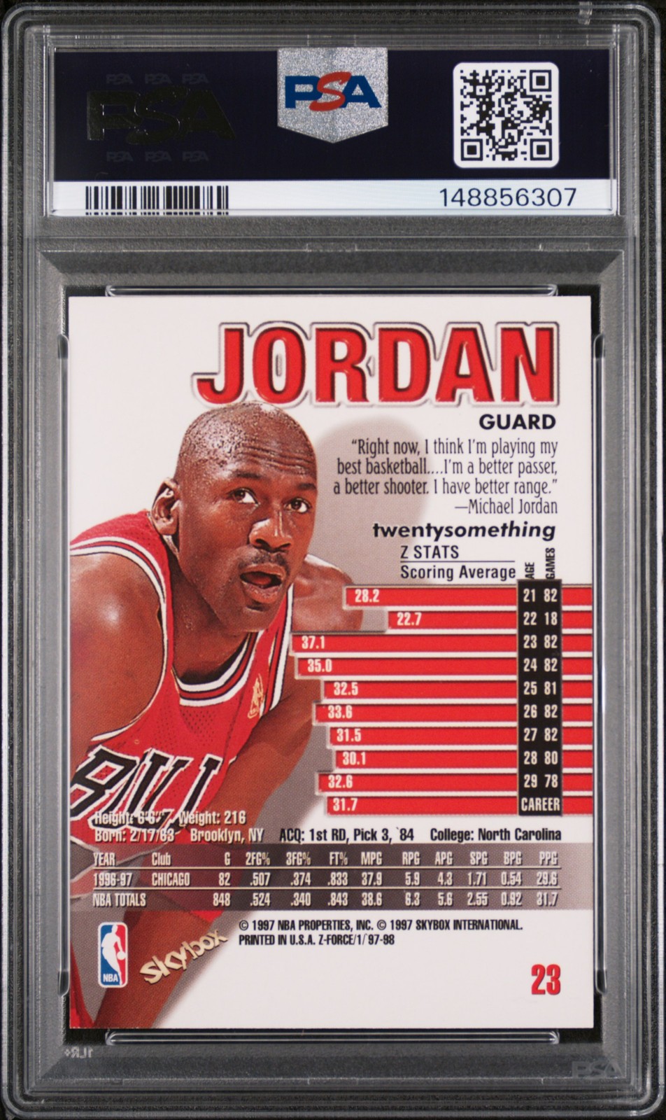 1997 SKYBOX Z-FORCE #23 MICHAEL JORDAN PSA 9 view 2