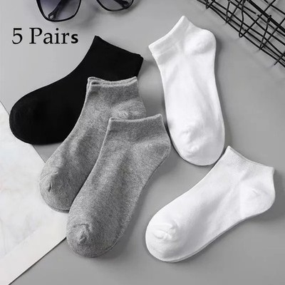 5 Pairs Mens Plain Solid Cotton Sports Ankle Athletic Socks Low Cut Size