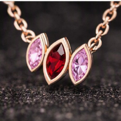 4ct Marquise Simulated Red Ruby/Pink Sapphire Necklace Elegant Rose Gold Finish